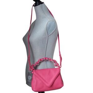 VINCE CAMUTO LYONA Leather Flap Closure Fuchsia Medium Crossbody Bag NWT